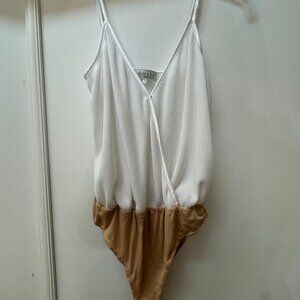 WAYF White Sleeveless Tank Top Bodysuit Camisole Blouse Ribbed Stretch Sz S